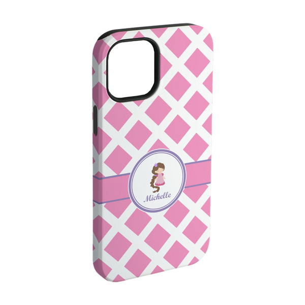 Custom Diamond Print w/Princess iPhone Case - Rubber Lined - iPhone 15 (Personalized)