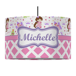 Princess & Diamond Print 12" Drum Pendant Lamp - Fabric (Personalized)