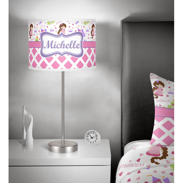 Princess & Diamond Print 13 inch drum lamp shade - in room