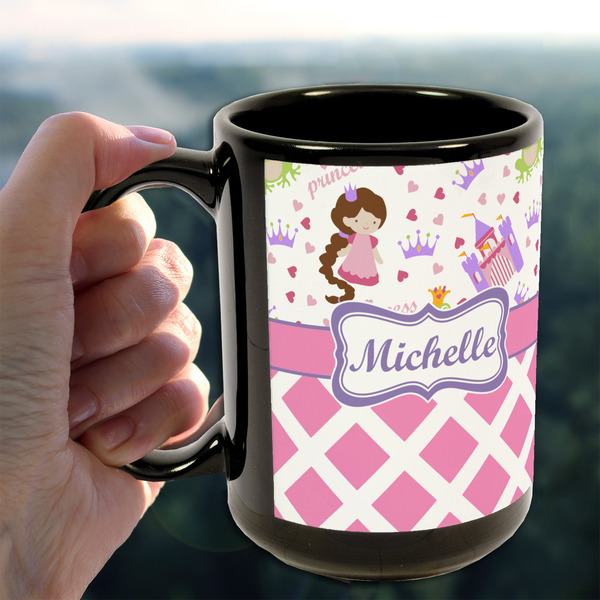 Princess & Diamond Print 15oz. Black Mug - LIFESTYLE