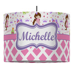 Princess & Diamond Print 16" Drum Pendant Lamp - Fabric (Personalized)