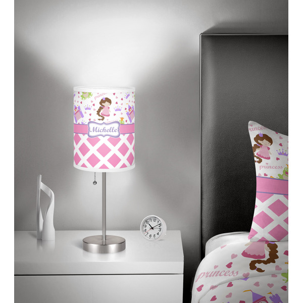 Princess & Diamond Print 7 inch drum lamp shade - in room
