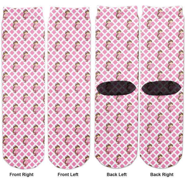 Princess & Diamond Print Adult Crew Socks - Double Pair - Front and Back - Apvl