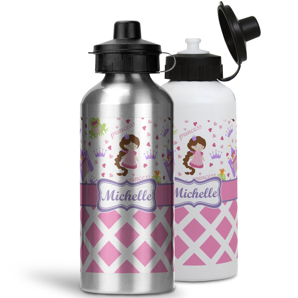 Princess & Diamond Print Aluminum Water Bottles - MAIN (white &silver)
