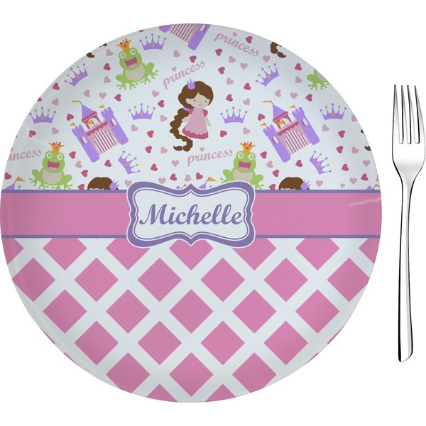 Custom Princess & Diamond Print 8" Glass Appetizer / Dessert Plates - Single or Set (Personalized)