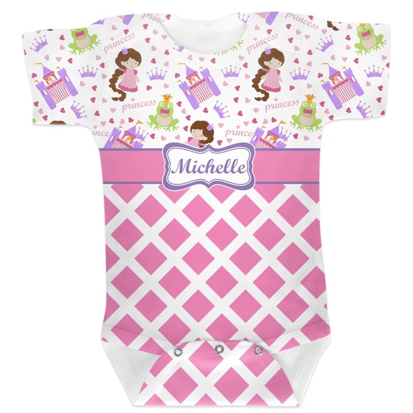 Custom Princess & Diamond Print Baby Bodysuit 6-12 (Personalized)