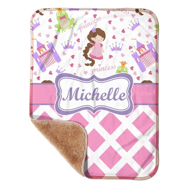 Custom Princess & Diamond Print Sherpa Baby Blanket - 30" x 40" w/ Name or Text