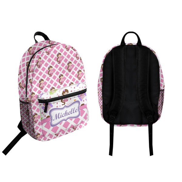 Princess & Diamond Print Backpack front and back - Apvl