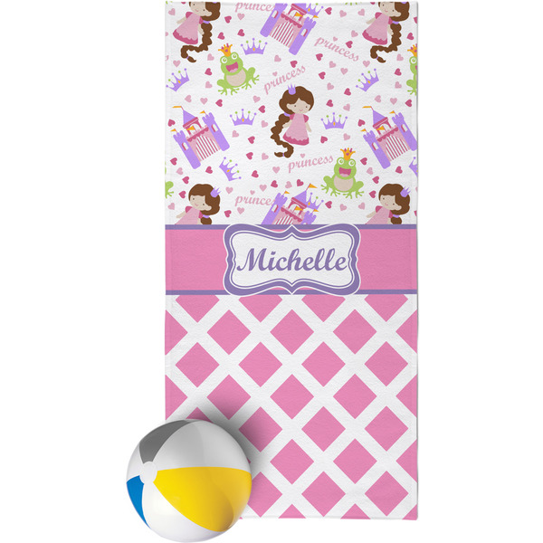 Custom Princess & Diamond Print Beach Towel (Personalized)