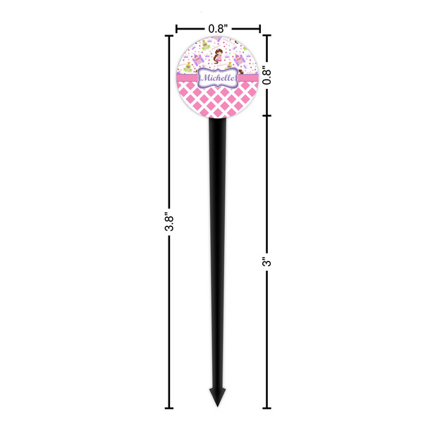 Princess & Diamond Print Black Plastic 4" Food Pick - Round - Dimensions