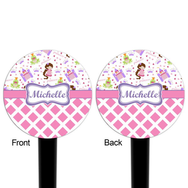 Princess & Diamond Print Black Plastic 4" Food Pick - Round - Double Sided - Front & Back