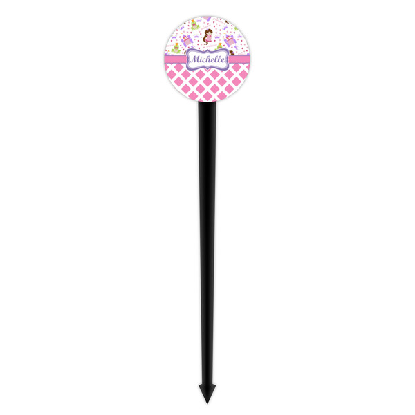 Princess & Diamond Print Black Plastic 4" Food Pick - Round - Single Pick