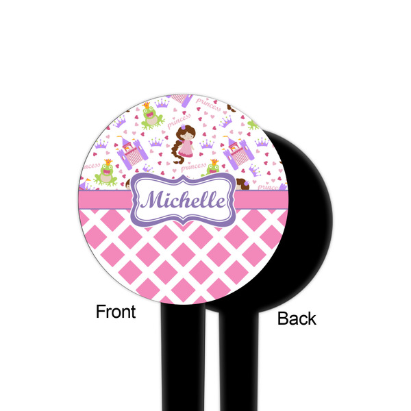Princess & Diamond Print Black Plastic 4" Food Pick - Round - Single Sided - Front & Back