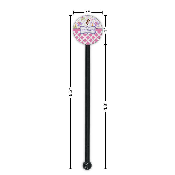 Princess & Diamond Print Black Plastic 5.5" Stir Stick - Round - Dimensions