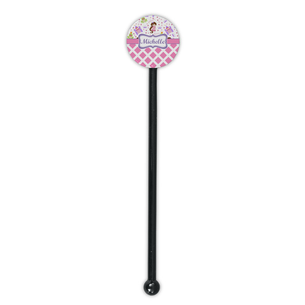 Princess & Diamond Print Black Plastic 5.5" Stir Stick - Round - Single Stick