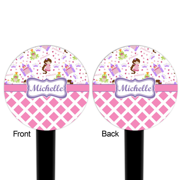 Princess & Diamond Print Black Plastic 6" Food Pick - Round - Double Sided - Front & Back
