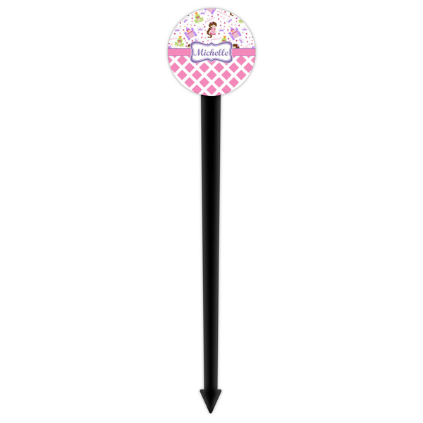 Princess & Diamond Print Black Plastic 6" Food Pick - Round - Single Pick