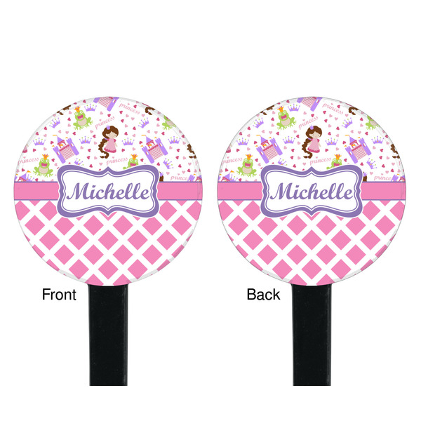 Princess & Diamond Print Black Plastic 7" Stir Stick - Double Sided - Round - Front & Back