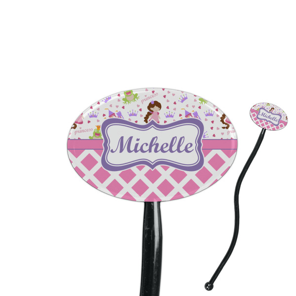 Custom Princess & Diamond Print 7" Oval Plastic Stir Sticks - Black - Single Sided (Personalized)