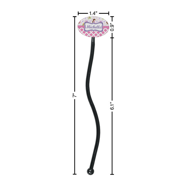 Princess & Diamond Print Black Plastic 7" Stir Stick - Oval - Dimensions