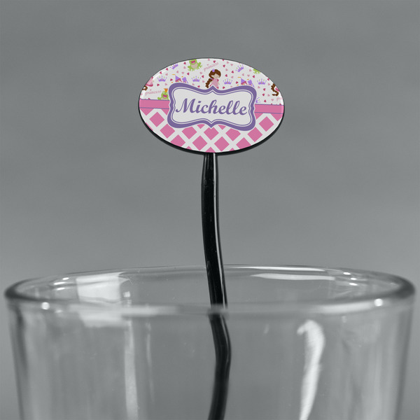 Princess & Diamond Print Black Plastic 7" Stir Stick - Oval - Main