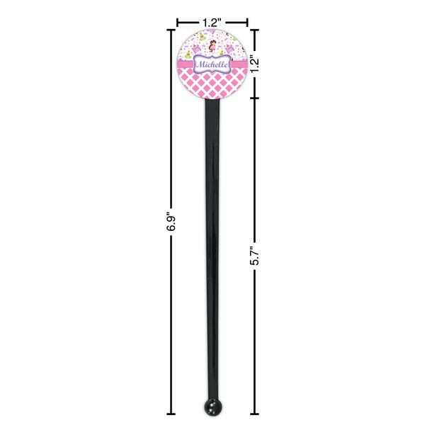 Princess & Diamond Print Black Plastic 7" Stir Stick - Round - Dimensions