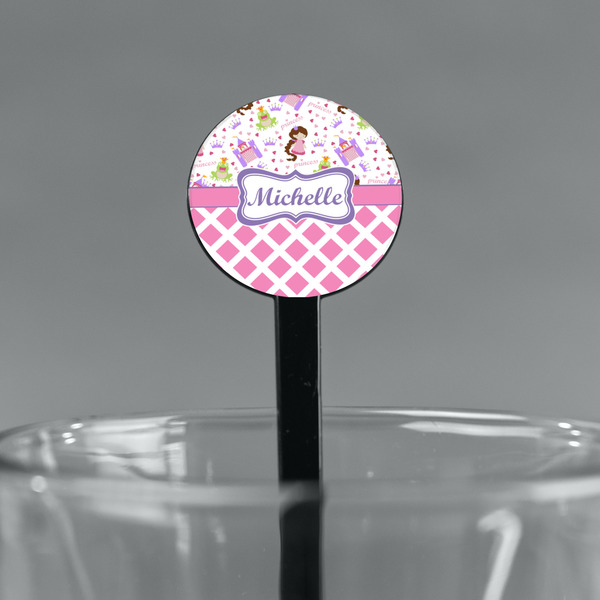 Princess & Diamond Print Black Plastic 7" Stir Stick - Round - Main
