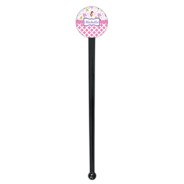 Princess & Diamond Print Black Plastic 7" Stir Stick - Round - Single Stick