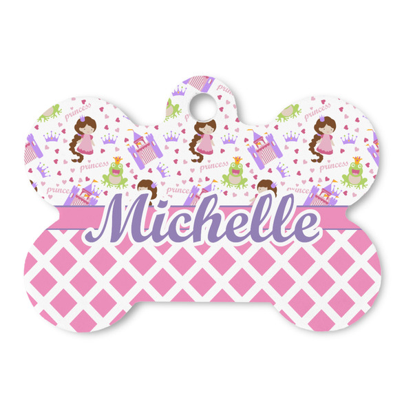 Custom Princess & Diamond Print Bone Shaped Dog ID Tag (Personalized)