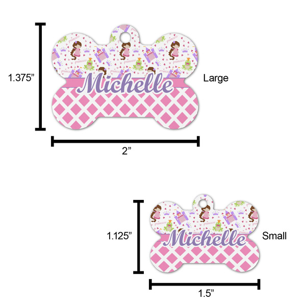 Princess & Diamond Print Bone Shaped Dog ID Tag - Large - Scale