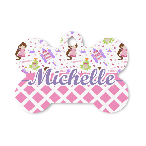 Custom Princess & Diamond Print Bone Shaped Dog ID Tag - Small (Personalized)