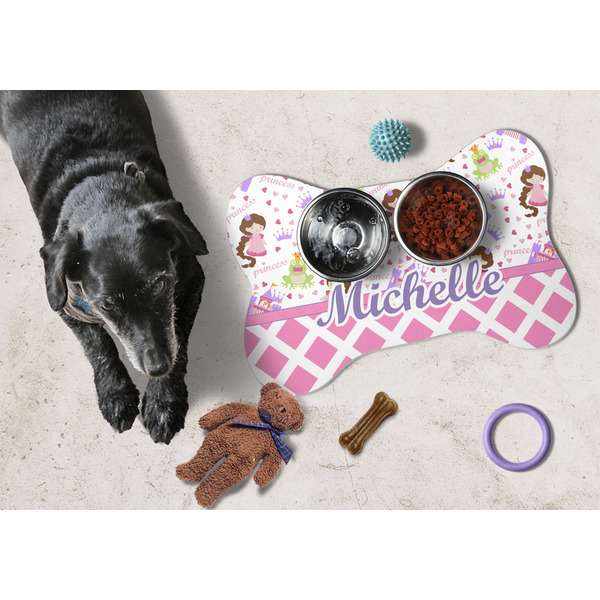 Princess & Diamond Print Bone Shaped Mat w/ Food & Water