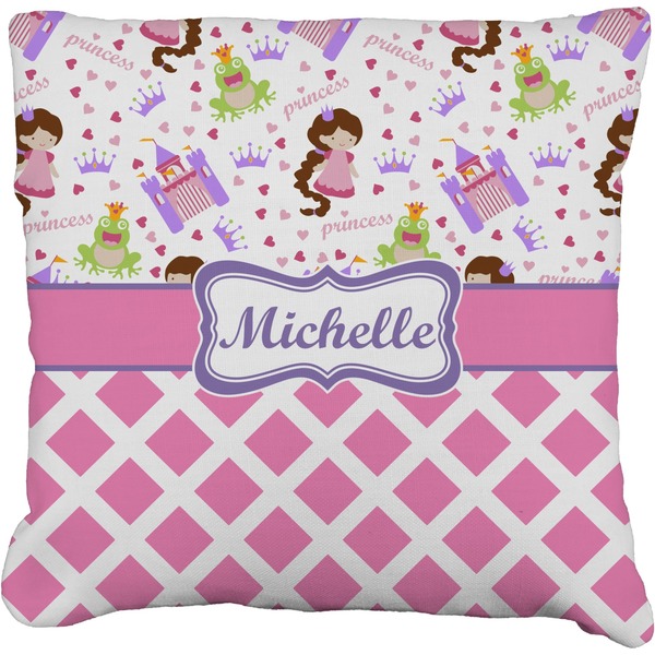 Custom Princess & Diamond Print Faux-Linen Throw Pillow 16" (Personalized)