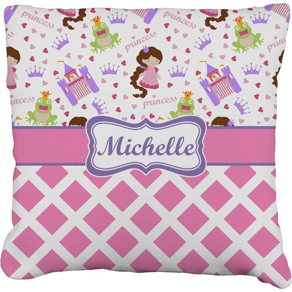 Custom Princess & Diamond Print Faux-Linen Throw Pillow 18" (Personalized)