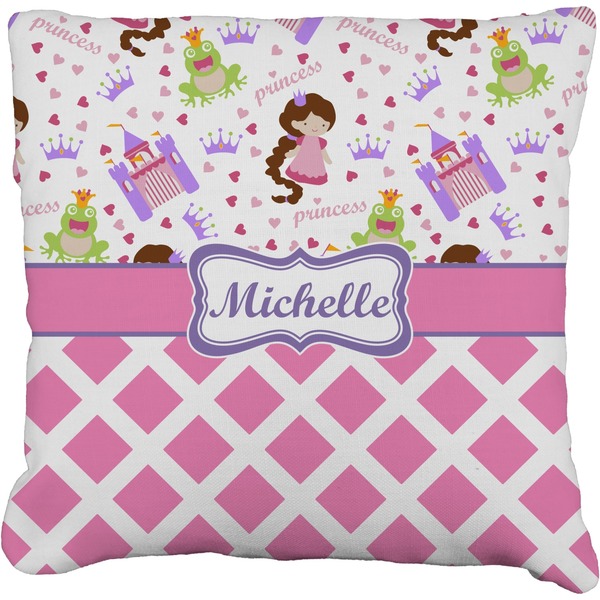 Custom Princess & Diamond Print Faux-Linen Throw Pillow 20" (Personalized)
