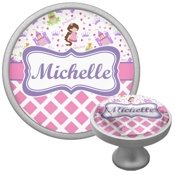 Custom Princess & Diamond Print Cabinet Knob (Silver) (Personalized)