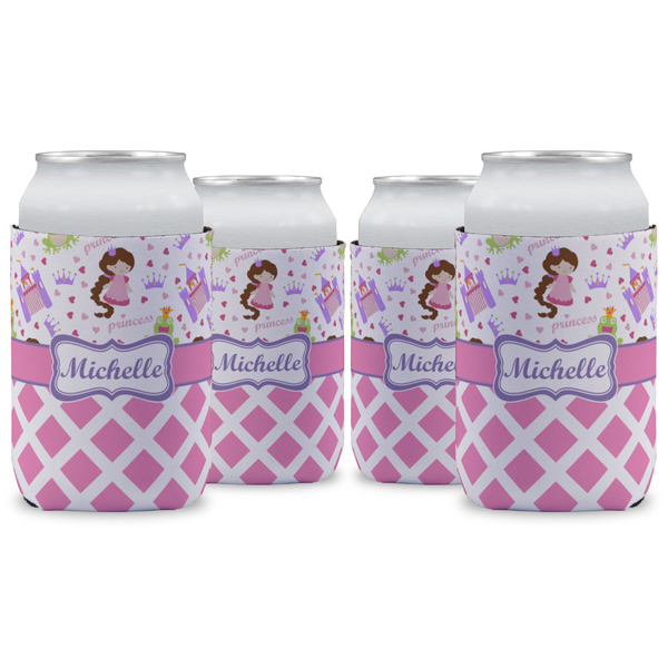Custom Princess & Diamond Print Can Cooler (12 oz) - Set of 4 w/ Name or Text