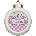 Princess & Diamond Print Ceramic Ball Ornament (Personalized)