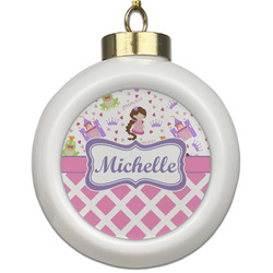 Princess & Diamond Print Ceramic Ball Ornament (Personalized)