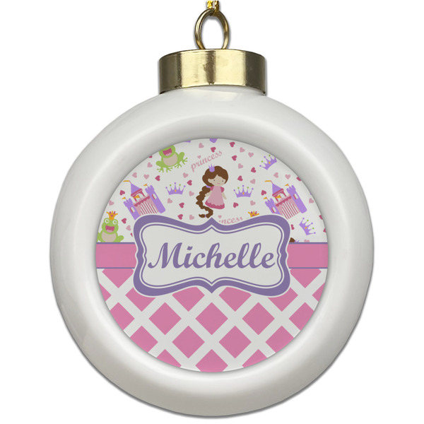 Custom Princess & Diamond Print Ceramic Ball Ornament (Personalized)