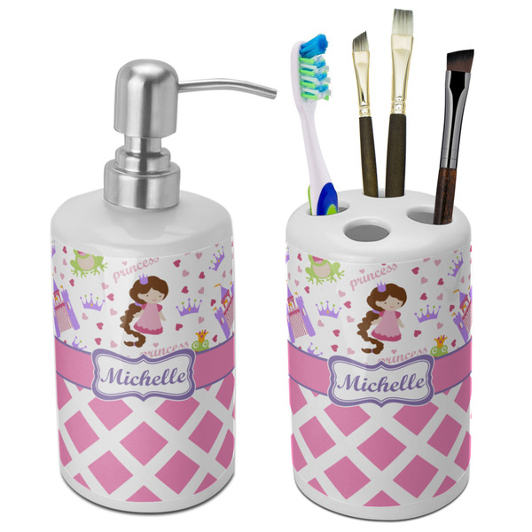 Custom Princess & Diamond Print Ceramic Bathroom Accessories Set (Personalized)