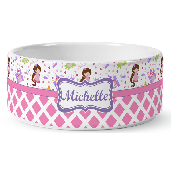 Princess & Diamond Print Ceramic Dog Bowl - Medium - Front
