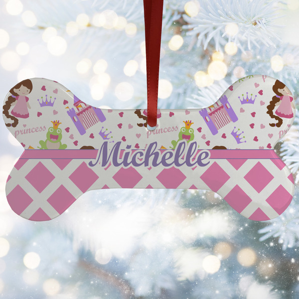 Custom Princess & Diamond Print Ceramic Dog Ornament w/ Name or Text