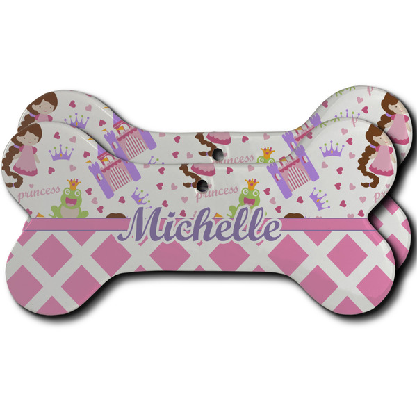 Custom Princess & Diamond Print Ceramic Dog Ornament - Front & Back w/ Name or Text