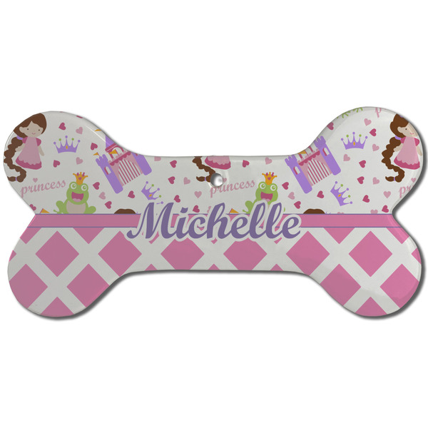 Custom Princess & Diamond Print Ceramic Dog Ornament - Front w/ Name or Text