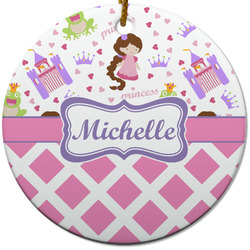 Princess & Diamond Print Round Ceramic Ornament w/ Name or Text