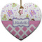 Princess & Diamond Print Ceramic Flat Ornament - Heart (Front)