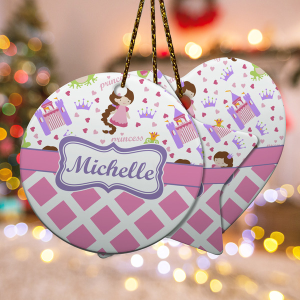 Custom Princess & Diamond Print Ceramic Ornament w/ Name or Text