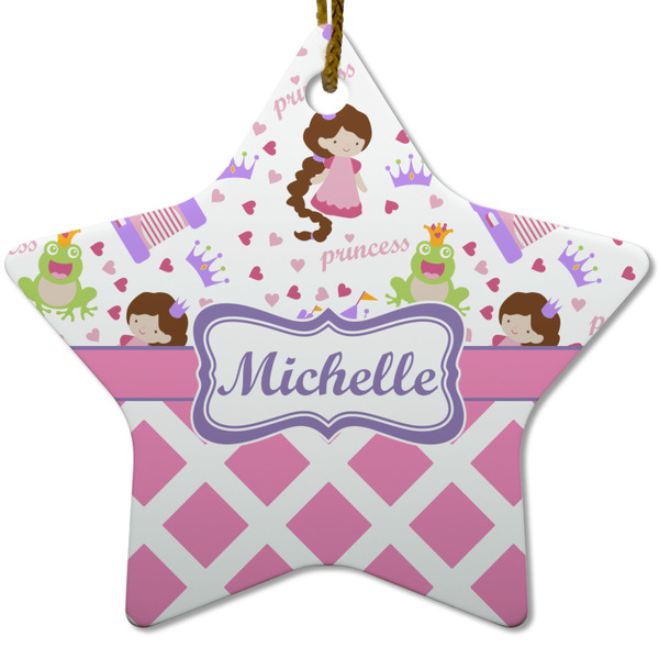 Custom Princess & Diamond Print Star Ceramic Ornament w/ Name or Text
