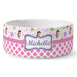 Princess & Diamond Print Ceramic Dog Bowl - Large (Personalized)